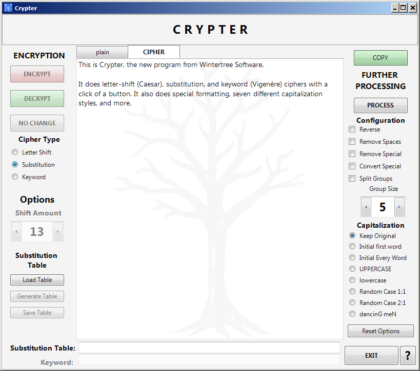 Crypter main screen